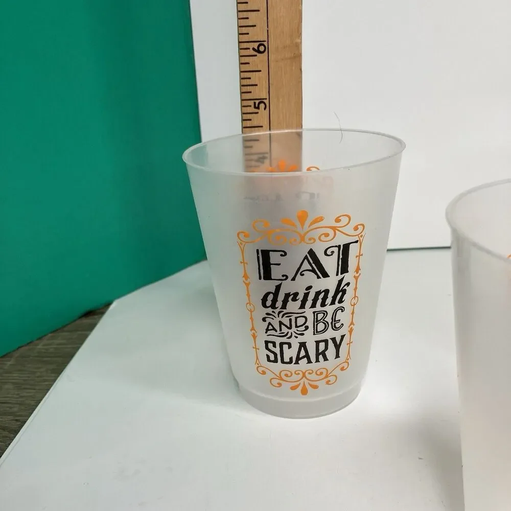 12 Eat Drink And Be Scary Halloween Party Plastic Cups Set Decor Reusable